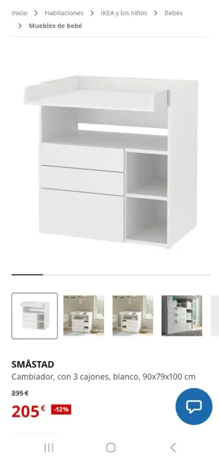 Mueble cambiador con cajones y estantes
