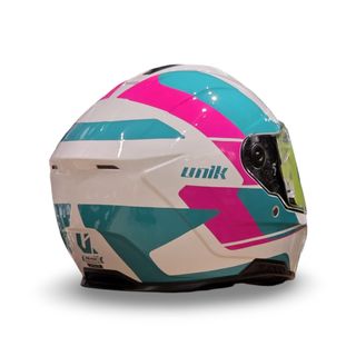 Casco Moto Unik Blanco Rosa Verde