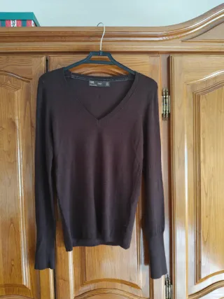 Jersey Zara marrón cuello pico talla S