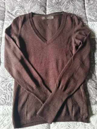 Jersey Zara marrón cuello pico talla S