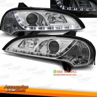 FAROS LUZ DIURNA LED OPEL TIGRA 94++. FONDO CROMO
