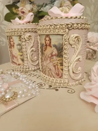 Pareja Frascos Metal Vintage Decorativos