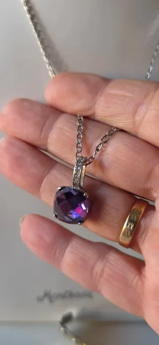 Collar plata y cristal morado