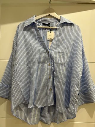 Camisa Zara rayas lino azul