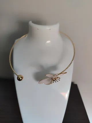 Collar acero flor dorado y rosa