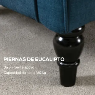 Sillón de salón azul con patas de madera