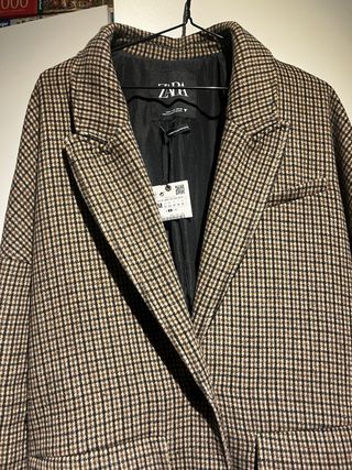 Chaqueta Zara Vintage cuadros beige y marrón
