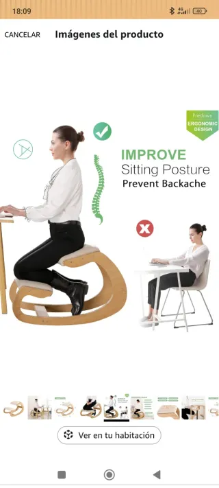 Silla ergonómica rodillas mecedora madera