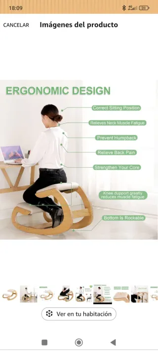 Silla ergonómica rodillas mecedora madera