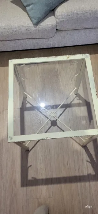 Mesa forja y cristal beige