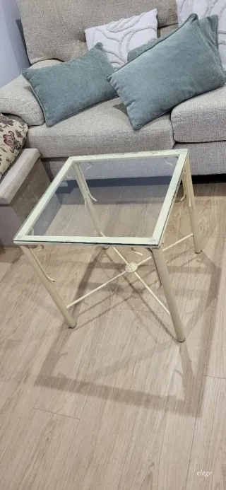 Mesa forja y cristal beige