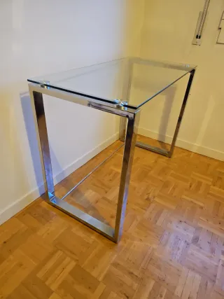 Mesa consola cristal y metal plateado