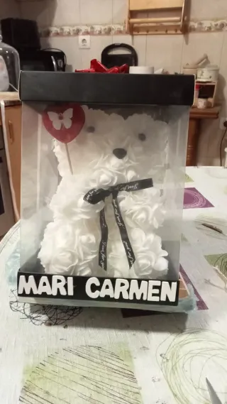 Oso de rosas rosa hecho a mano