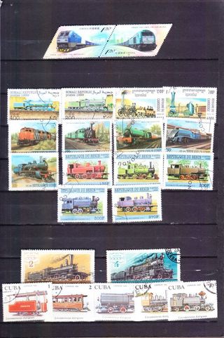 Lote sellos trenes y locomotoras diversos países