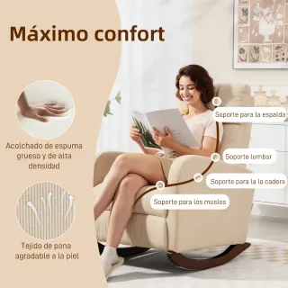 Sillón Mecedora Pana Alto Beige Madera