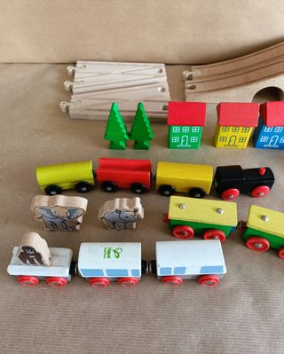 TRENES Y VIAS DE MADERA JUGUETE PARA NIÑOS