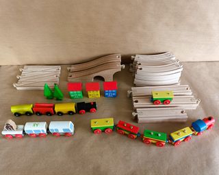 TRENES Y VIAS DE MADERA JUGUETE PARA NIÑOS