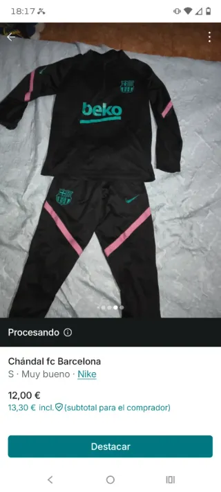 Chándal FC Barcelona Nike Negro Rosa Talla S