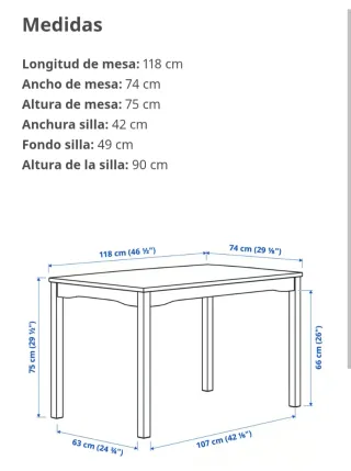 Mesa comedor Ikea y 4 sillas negras