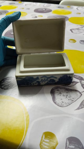 Caja porcelana china paisaje azul y blanco
