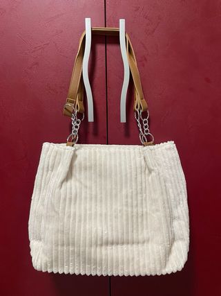 Borsa Meidoula YYDS bianca in velluto a coste