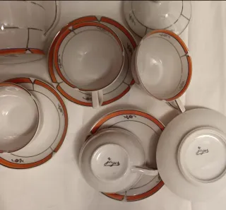 Juego café antiguo 6 tazas, azucarero y jarra