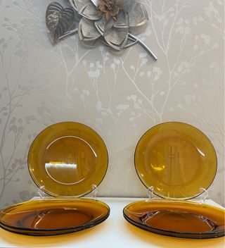 6 Platos Llanos Duralex Ámbar Vintage