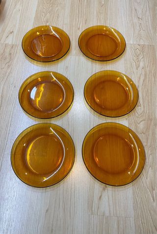 6 Platos Llanos Duralex Ámbar Vintage