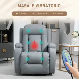 Sillón Reclinable Masaje 8 Puntos Cuero Sintético