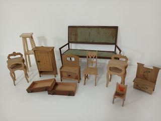 Lotto 11 Mobili Minatura Legno Vintage Antichi