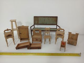 Lotto 11 Mobili Minatura Legno Vintage Antichi