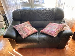 Sofá de piel verde 3 plazas y 2 plazas