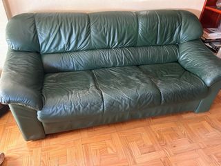 Sofá de piel verde 3 plazas y 2 plazas