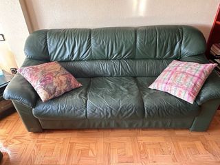 Sofá de piel verde 3 plazas y 2 plazas