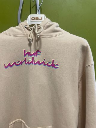 Felpa HUF beige con stampa worldwide