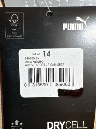 Camiseta Puma Negra Talla 13-14