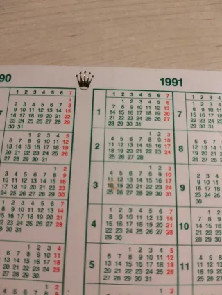 Calendario Card Rolex Vintage da Collezione