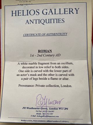 Fragmento mármol romano Oscilum antiguo