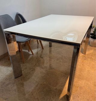 Mesa comedor extensible cristal y acero