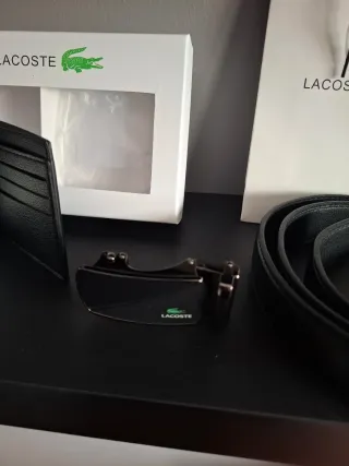 Lote Cartera y Cinturón Lacoste Negro