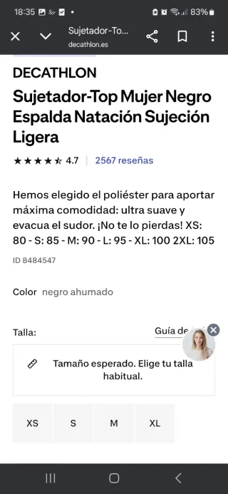 Sujetador deportivo negro mujer Talla XL