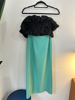 Vestido fiesta Coosy verde aguamarina con etiqueta