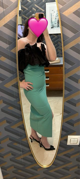 Vestido fiesta Coosy verde aguamarina con etiqueta