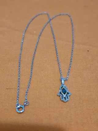 Colgante mano di Fátima plata oro 14k y zafiro