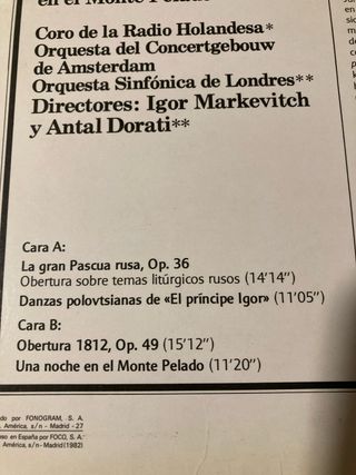 Vinilo Clásico: Rimski-Korsakov, Borodin, Tchaikov