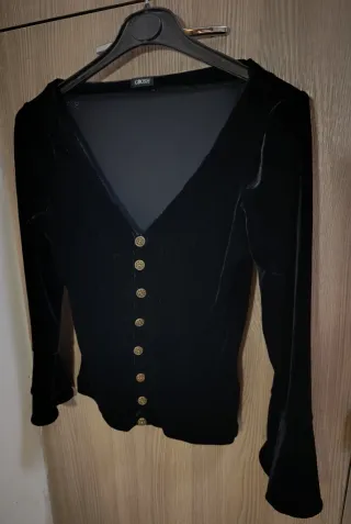 Camicia velluto nera donna GROSH bottoni oro