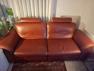 Sofá 3 plazas piel burdeos