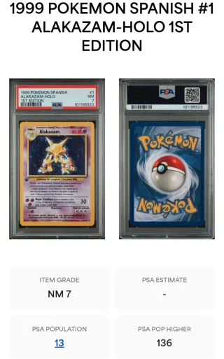 Carta Pokémon Alakazam Holo 1st Ed PSA