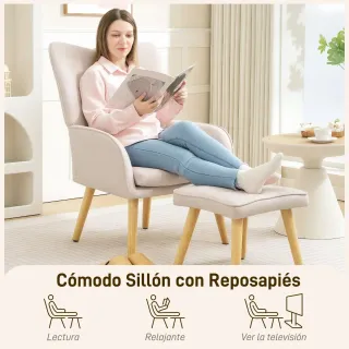 Sillón beige con reposapiés