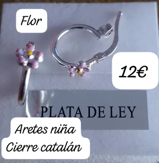 Aros de plata flor niña cierre catalán